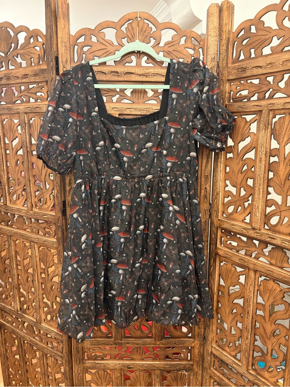 Disturbia Mushroom Print Babydoll Dress Cottage Goth Fairycore - Picture 4 of 5